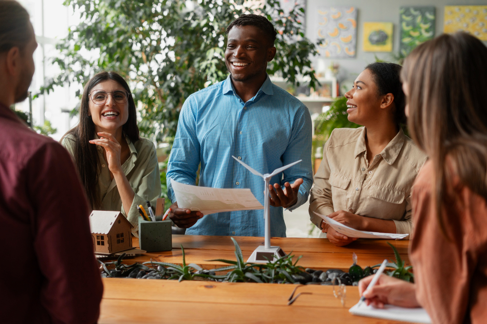Rural community celebrating new solar installation and clean energy access